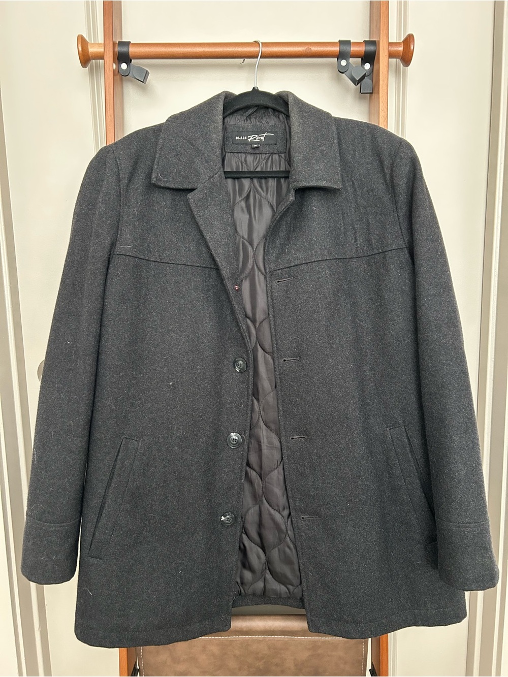 Black Rivet Men's Dark Gray Wool Pea Coat